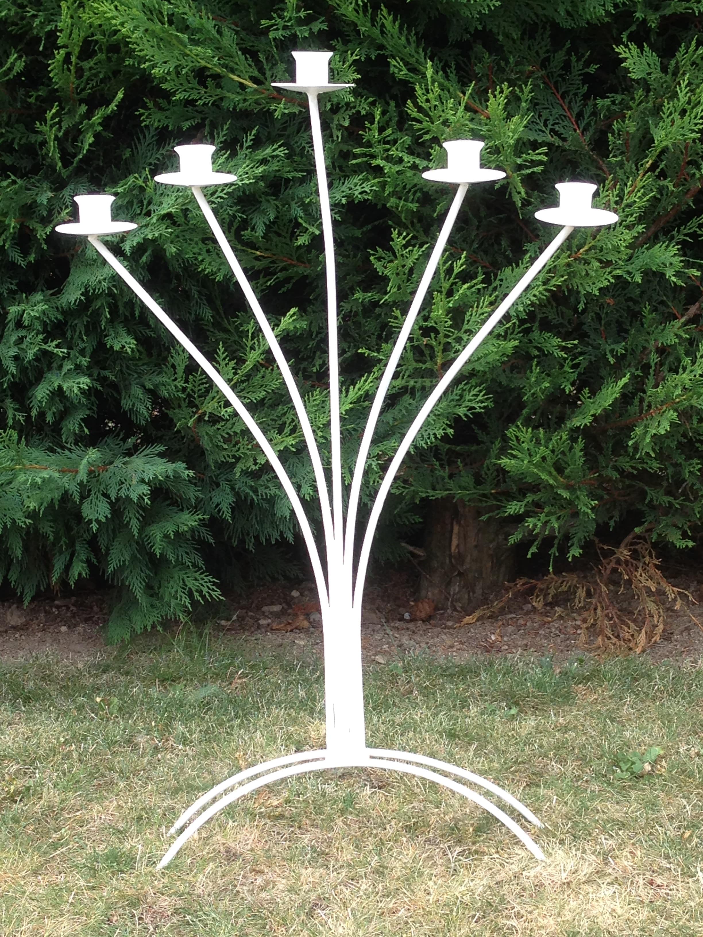 Chandelier blanc 5 branches hauteur 65&nbspcm